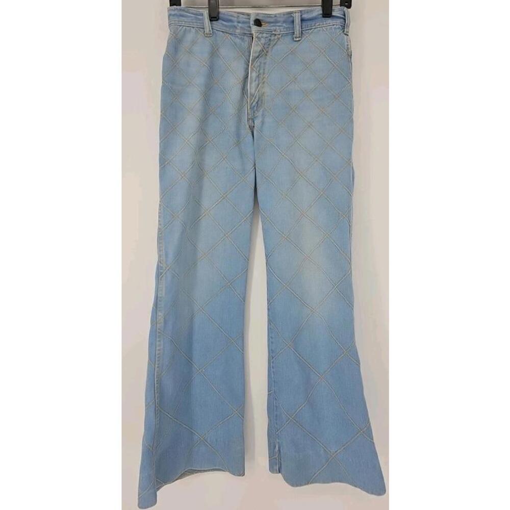Vintage Brittania Jeans Womens 32L Patchwork Bell Bottom‎ Flare Window Pane 70s